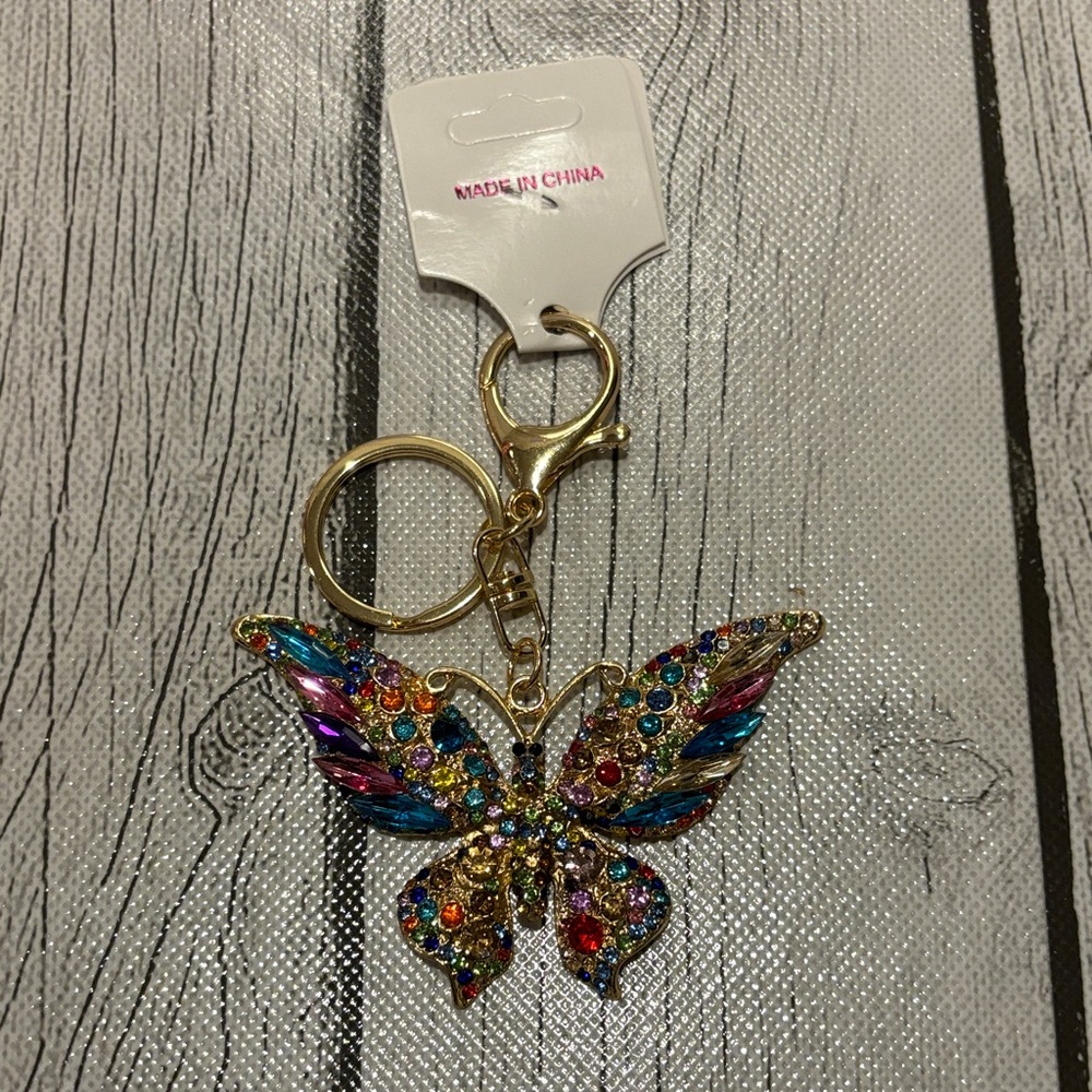 Fashion Jewelry Vibrant Butterfly Keychain bag charm rhinestones